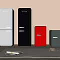 Four Stylish Modern Refrigerators in White Black Red Gray Colors for Home Kitchen