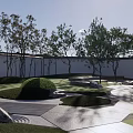 Japanese Style Courtyard Garden With Stone Table Rocks Green Trees Pathway And Pavilion