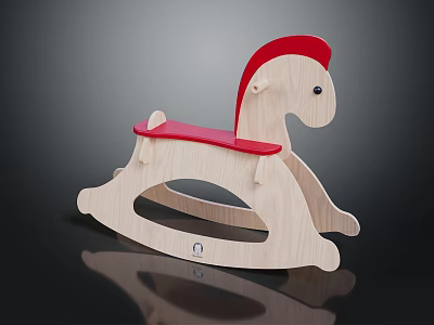 Wooden Rocking Horse Toy With Red Mane Red Seat And Light Wood Structure 3d model