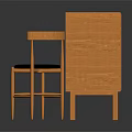 Minimalist Modern Wooden Desk and Chair Set With Rattan Panel and Black Cushion