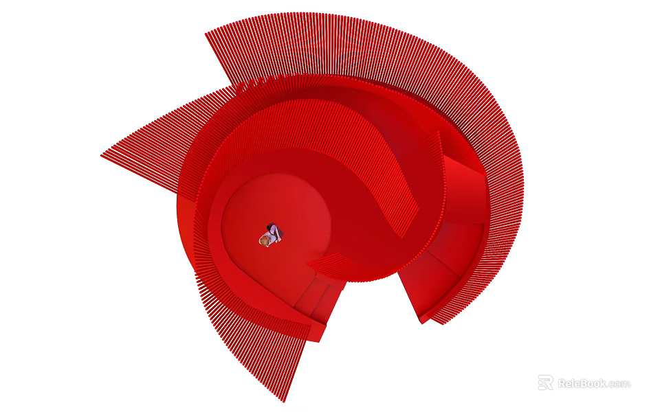 Red Spiral Geometric Structure With Curved Lines And Artistic Design Elements 3d model 