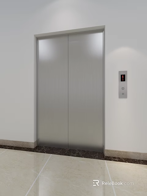 Stainless Steel Double Door Elevator With Control Panel And White Wall Marble Floor 3d model 