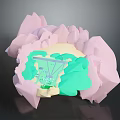 Scenic 3D Model Featuring Pink Rocky Structures And Green Inner Areas