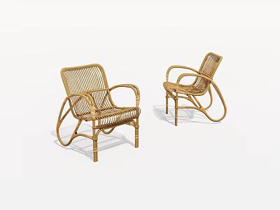 Two Modern Rattan Lounge Chairs With Curved Frame And Ergonomic Armrests 3d model