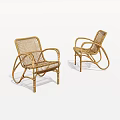 Two Modern Rattan Lounge Chairs With Curved Frame And Ergonomic Armrests