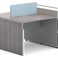 Modern Office Desk With Blue Dividers And Storage Drawers For Two Workstations