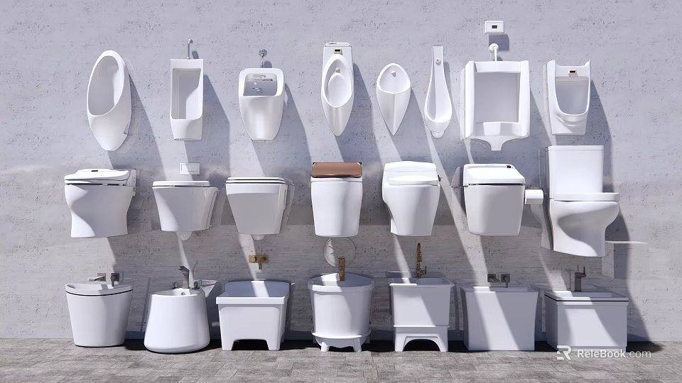Various Types Of Toilets Including Wall Mounted And Floor Standing Designs For Modern Bathrooms 3d model 