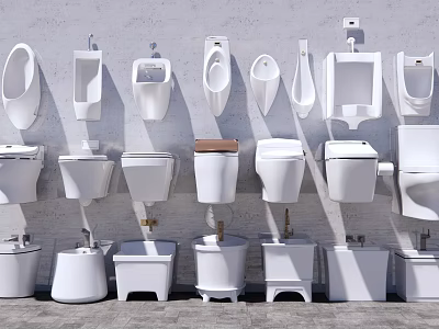 Various Types Of Toilets Including Wall Mounted And Floor Standing Designs For Modern Bathrooms 3d model
