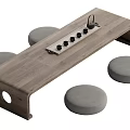 Modern Wooden Tea Table Set With Round Cushion Stools And Tray 3d model