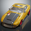 Yellow And Black Racing Car With Red Wheels And Numbers 55 14