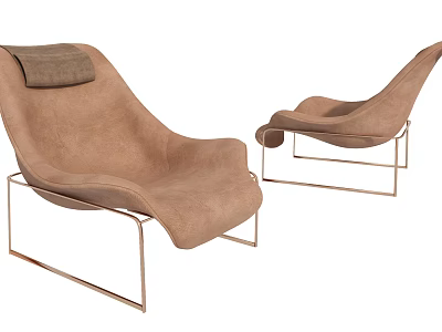 Two Brown Upholstered Lounge Chairs with Metal Frame and Modern Design 3d model