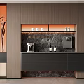 Modern Wooden Wine Cabinet Interior Design With Stone Wall And Coffee Machine