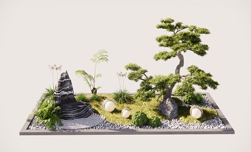 Landscape green plant combination sketch potted welcome pine 3d model