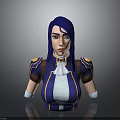Child 3D Character Half Body Model With Blue Hair Green Eyes And Colorful Costume