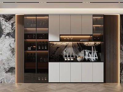 Modern Wine Cabinet With Glass Doors Marble Backdrop And Elegant Storage Design 3d model