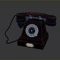 Vintage Brown Wooden Telephone With Rotary Dial And Black Handset Cord