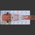 Red And White Crane Model With Engineering Equipment Replica On Platform