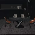 Modern Dining Table Set With Marble Patterned Top Gray Orange Chairs And Geometric Black Base 3d model
