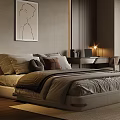 Modern Elegant Bedroom Interior With Large Bed Wooden Flooring Gray Tones Floor to Ceiling Window And Rug