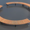Modern Circular Outdoor Chair With Wooden Slats And Metal Frame Structure