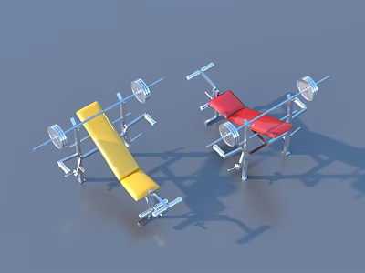 Professional Sports Equipment Weight Benches With Yellow Red Seats And Metal Racks 3d model
