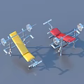 Professional Sports Equipment Weight Benches With Yellow Red Seats And Metal Racks