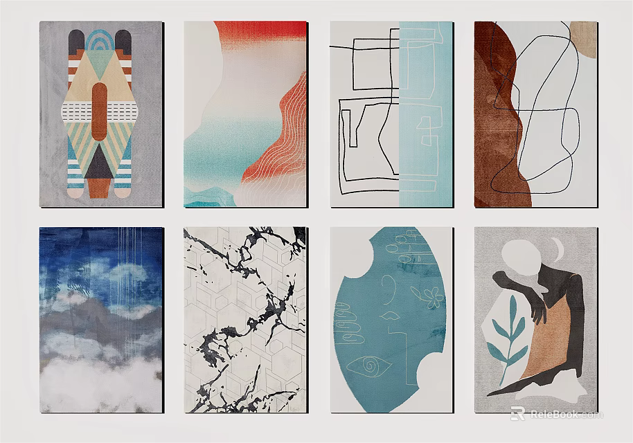 Diverse Square Rugs With Geometric Abstract Natural And Textured Pattern Designs 3d model