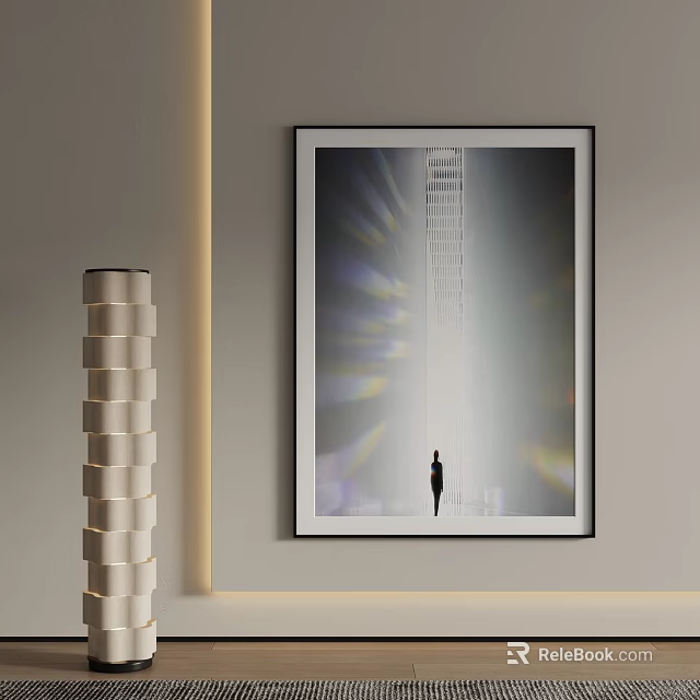 Modern Wall Decor With Silhouette Painting And Column Lamp Light Effects 3d model 