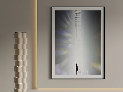 Modern Wall Decor With Silhouette Painting And Column Lamp Light Effects 3d model