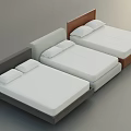 Modern Minimalist Double Bed With Upholstered And Wooden Headboards White Mattress And Pillows