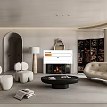 Elegant Modern Living Dining Room Interior With Beige Sofa Fireplace Round Coffee Table And Archway