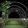 Decorative Event Entrance with Arched Structure Green Plants Fresh Flowers and String Lights