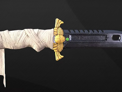 Decorative Knife With White Wrapped Handle Black Blade Golden Accents And Green Gemstone 3d model