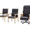 Three Different Design Leisure Chairs With Wooden Frame Black Cushion And Swivel Wheels