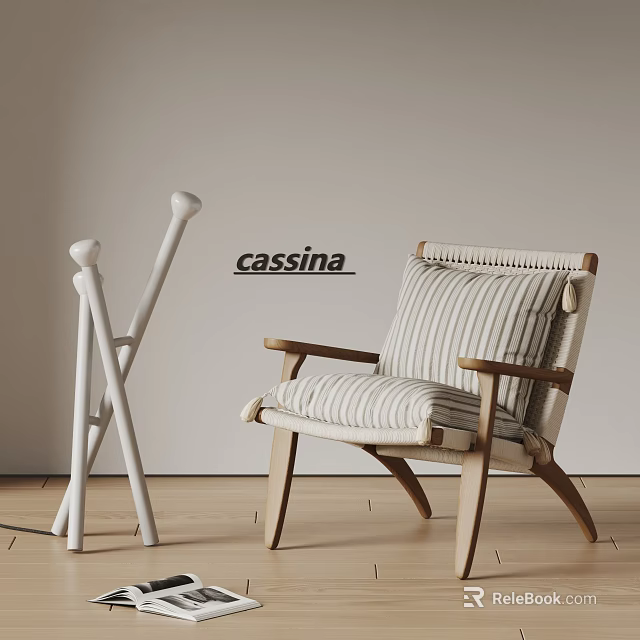 Cassina Accent Chair Modern Design With Wooden Frame Striped Cushion And Armrests 3d model 