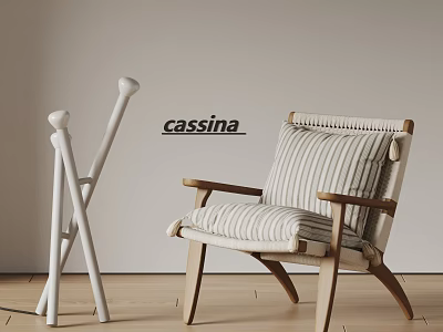 Cassina Accent Chair Modern Design With Wooden Frame Striped Cushion And Armrests 3d model