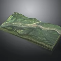 Detailed Green Mountain Terrain Model With 3D Topography And Path
