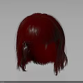 Vibrant Red Hair Wig On Head Model With Short Straight Fringe And Smooth Texture