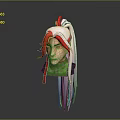 3D Fantasy Creature Character With Red And White Long Hair And Green Collar Design