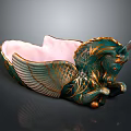 Decorative Winged Horse Figurine With Green Gold Accents And Pink Interior