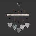 Decorative Hanging Ornament With Wooden Stick Orange Black Beads And Gray White Heart Shaped Pendants