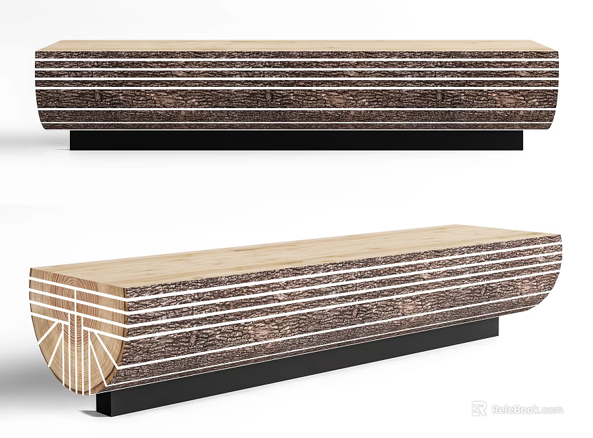 Landscape Seats Wooden Striped Design With Black Base Modern Outdoor Garden Furniture 3d model 