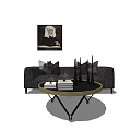 Modern Sofa Coffee Table Set With Decorative Pillows And Round Metal Frame
