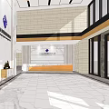 Modern Front Desk Reception Area With Marble Backdrop And Company Logo 3d model