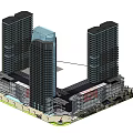 Modern Commercial Complex With Glass Facade High Rise Tower And Entrance Plaza