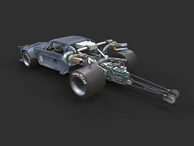 Modified Drag Race Car With Exposed Engine Large Tires And Dragster Chassis 3d model