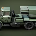 Green Military Truck With Multiple Rocket Launchers And Off Road Wheels