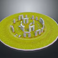 Stone Structures Arranged In Circular Layout With Green Grass Surrounding Model 3d model