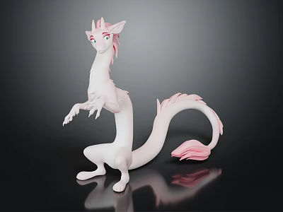 White Fantasy Dragon Character With Pink Accents Standing Long Tail 3d model