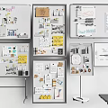 Office Display Boards With Notes Charts And Documents 3d model